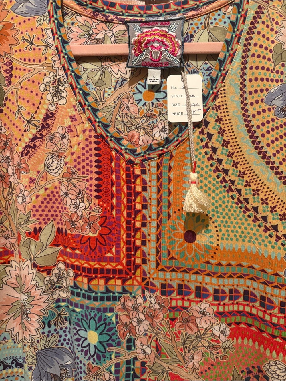 Johnny Was Multicolor Floral Patchwork V-Neck Tee - Picture 6 of 6